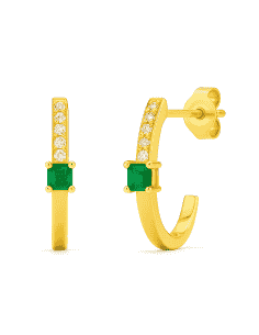 Pendientes para Mujer Oro 18k con esmeralda y Circonitas - Oro Amarillo 18K