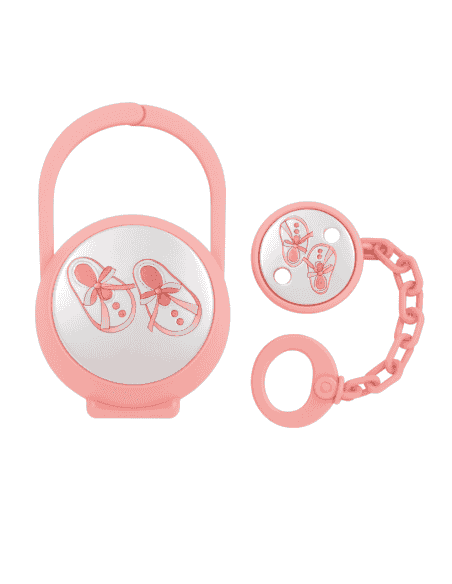 Set Infantil Porta Chupete y Pinza Rosa Zapatitos Bebé - Eventi EV3654/01R
