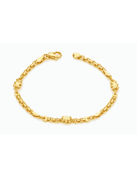 Pulsera para Mujer de Oro con Ositos con Eslabones Doble Cadena - Oro Bicolor 18K