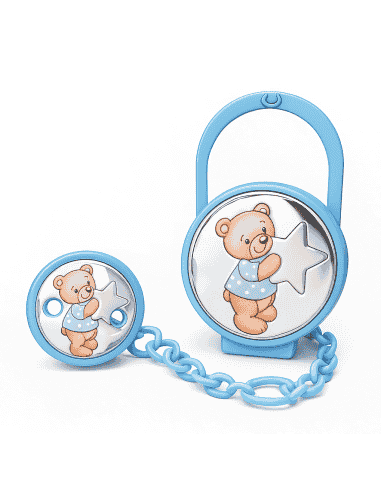 Set Infantil Portachupetes y Pinza Azul con Osito y Estrella - Eventi EV3704/01C