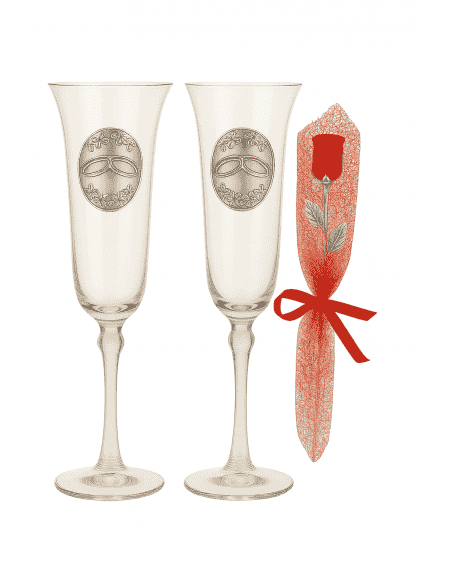 Set de Copas Enlace con Rosa Decorativa de Plata Bilaminada - Global Argenti GA2021A