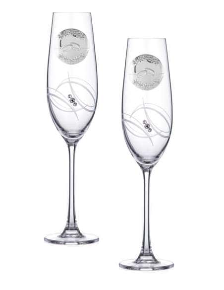 Copas de Boda Cristal Decorado con Detalle en Plata Bilaminada y Cristales Swarovski - Global Argenti GA4239A