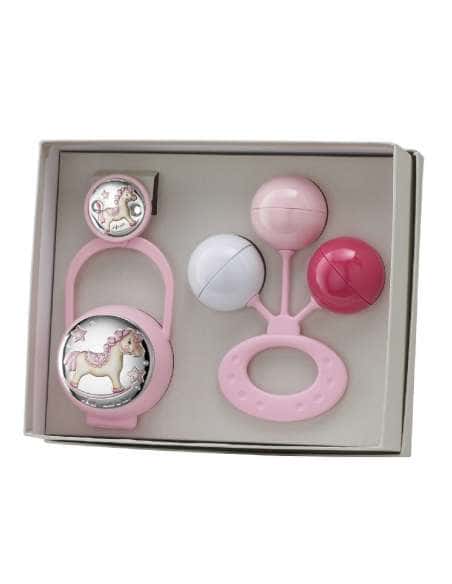 et Infantil Portachupetes con Pinza y Sonajero Caballito Balancín Rosa - Eventi EV3606/02R