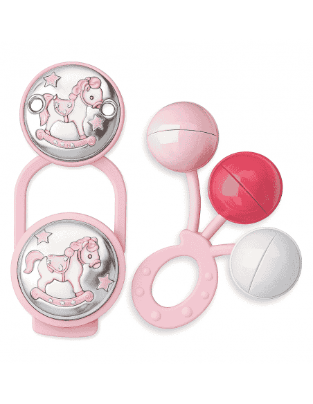 et Infantil Portachupetes con Pinza y Sonajero Caballito Balancín Rosa - Eventi EV3606/02R