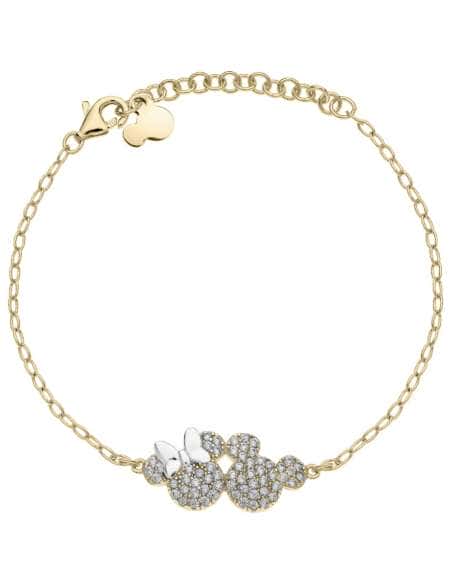 Pulsera para Niña de Plata Dorada con Charm de Mickey y Minnie con circonitas - Disney AG0124B