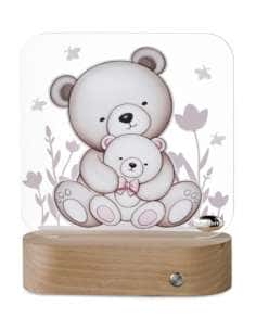 Lámpara Nocturna Infantil Ositos con Base de Madera y Luz Suave LED - Valenti LS606 RA