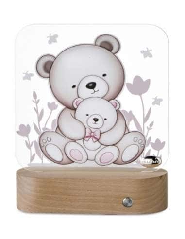 Lámpara Nocturna Infantil Ositos con Base de Madera y Luz Suave LED - Valenti LS606 RA
