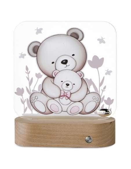 Lámpara Nocturna Infantil Ositos con Base de Madera y Luz Suave LED - Valenti LS606 RA
