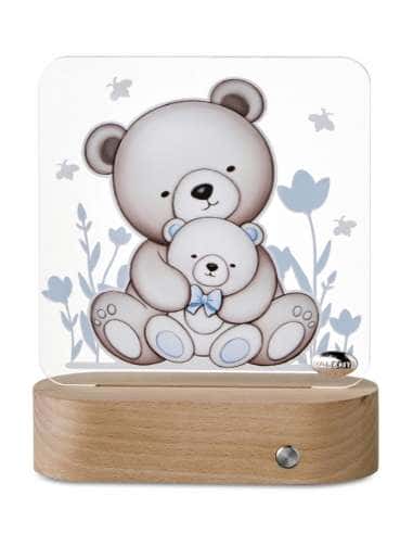Lámpara Nocturna Infantil Ositos con Base de Madera y Luz Suave LED - Valenti LS606 C