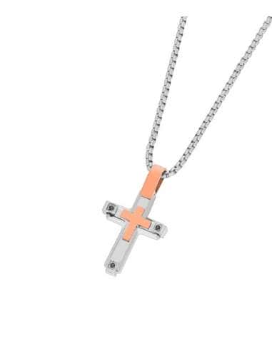 Collar para Hombre con Cruz Bicolor en Acero - Marea C00107/63