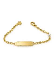 Pulsera Esclava infantil en Oro cadena rolón y Perla lateral - Oro Amarillo 18K