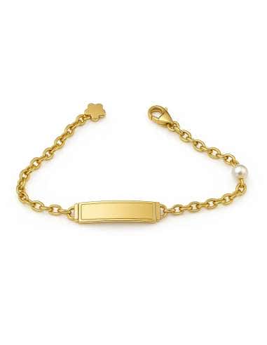 Pulsera Esclava infantil en Oro cadena rolón y Perla lateral - Oro Amarillo 18K