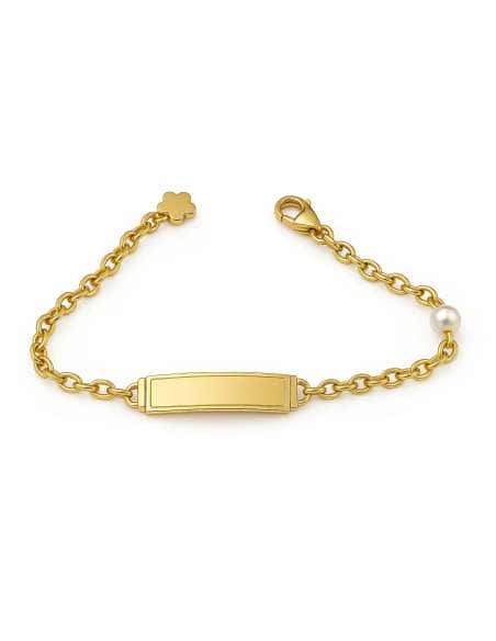 Pulsera Esclava infantil en Oro cadena rolón y Perla lateral - Oro Amarillo 18K