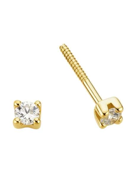 Pendientes para Niña Oro con circonita 3 mm - Oro Amarillo 18K