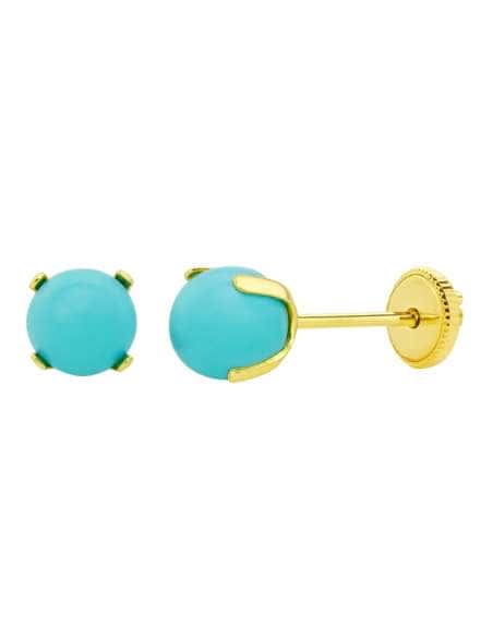 Pendientes para Niña en oro Turquesa Redonda 3.5mm - Oro Amarillo 18K
