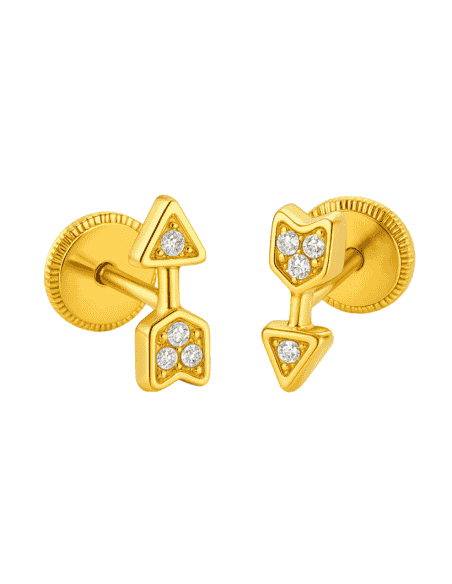 Pendiente para Niña en Oro con Forma de Flecha con Circonitas - Oro Amarillo 18K
