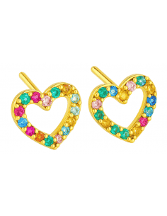 Pendientes para Niña en oro Corazón con Circonitas Multicolor - Oro Amarillo 18K