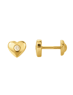 Pendientes para Niña en oro Corazón con Circonita - Oro Amarillo 18K