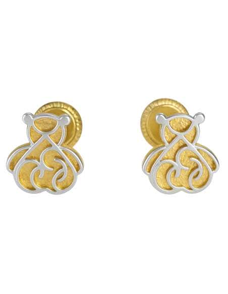 Pendientes para Niña en oro Bicolor silueta Oso - Oro Amarillo y Blanco 18K