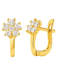 Pendientes para Niña de Oro con Forma de Flor con Circonitas - Oro Amarillo 18K