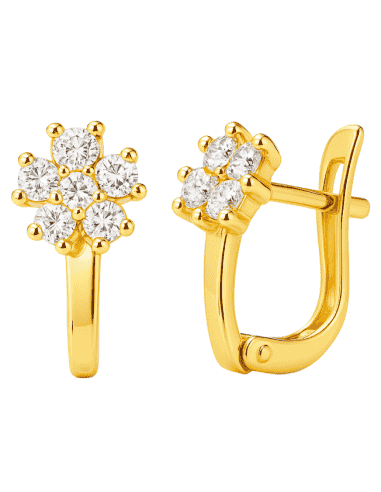 Pendientes para Niña de Oro con Forma de Flor con Circonitas - Oro Amarillo 18K