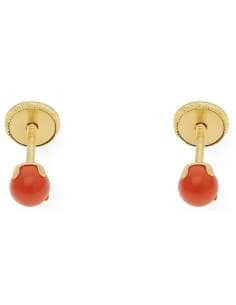 Pendientes Para Niña en oro Coral en forma de Bola 3mm - Oro Amarillo 18K