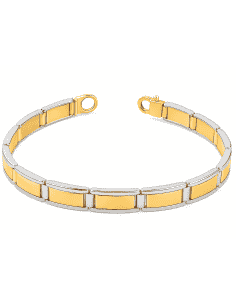 Pulsera para Caballero Oro Bicolor con Placas Rectangulares - Oro Amarillo y Blanco 18k