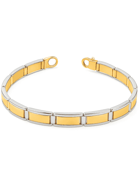 Pulsera para Caballero Oro Bicolor con Placas Rectangulares - Oro Amarillo y Blanco 18k