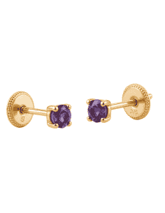 Pendientes para Niña en oro con Circonita Amatista - Oro Amarillo 18K