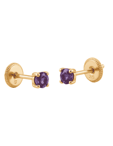 Pendientes para Niña en oro con Circonita Amatista - Oro Amarillo 18K