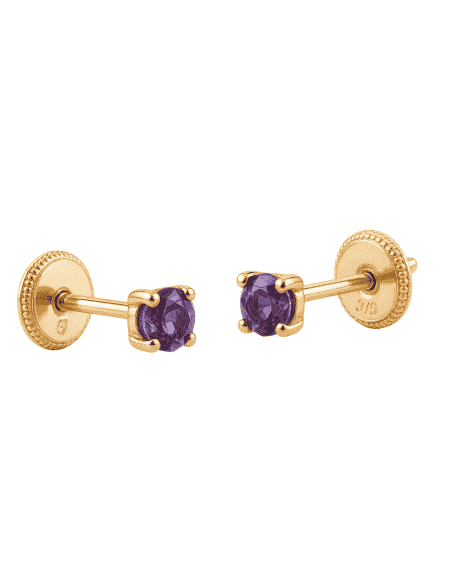 Pendientes para Niña en oro con Circonita Amatista - Oro Amarillo 18K