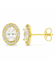 Pendientes para Mujer en oro Circonita Oval con cerco de circonitas  - Oro Amarillo 18K