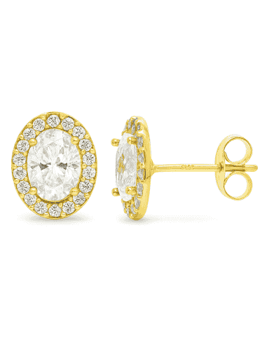 Pendientes para Mujer en oro Circonita Oval con cerco de circonitas  - Oro Amarillo 18K