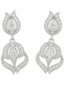 Pendientes para Mujer Doble Flor y Circonitas en oro Blanco - Oro Blanco 18K