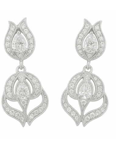 Pendientes para Mujer Doble Flor y Circonitas en oro Blanco - Oro Blanco 18K