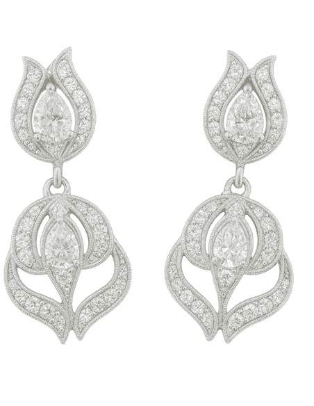 Pendientes para Mujer Doble Flor y Circonitas en oro Blanco - Oro Blanco 18K