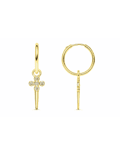 Pendientes para Mujer en oro Aro y Cruz con circonitas - Oro Amarillo 18K