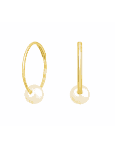 Pendientes para Mujer Aros Fino 13 mm en oro y Perla central - Oro Amarillo 18k