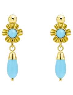 Pendientes Largo para Mujer en oro con Turquesa - Oro Amarillo 18K