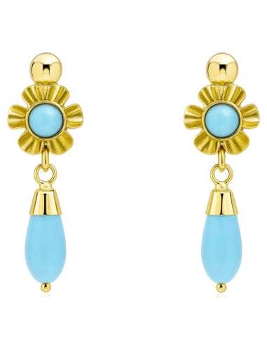 Pendientes Largo para Mujer en oro con Turquesa - Oro Amarillo 18K