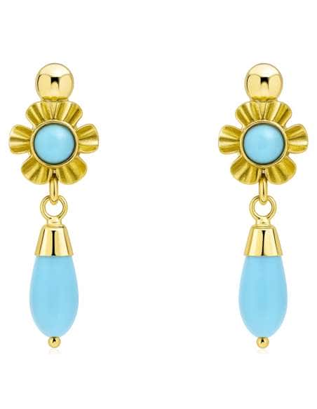 Pendientes Largo para Mujer en oro con Turquesa - Oro Amarillo 18K