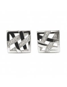 Pendientes para Mujer Oro Blanco  con Diseño Geométrico y Circonitas - Oro Blanco 18K