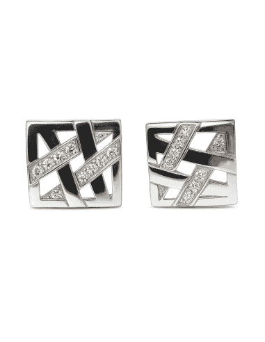 Pendientes para Mujer Oro Blanco  con Diseño Geométrico y Circonitas - Oro Blanco 18K