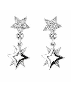 Pendientes para Mujer Pendientes para Mujer Oro Blanco 18K con Doble Estrella y Circonitas - Oro Blanco 18k