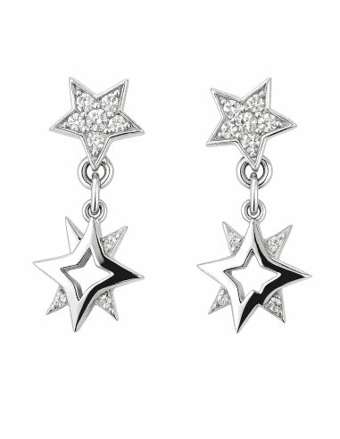 Pendientes para Mujer Pendientes para Mujer Oro Blanco 18K con Doble Estrella y Circonitas - Oro Blanco 18k