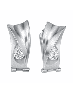 Pendientes para Mujer Oro Blanco con Diseño Curvado y Circonita Central - Oro Blanco 18K