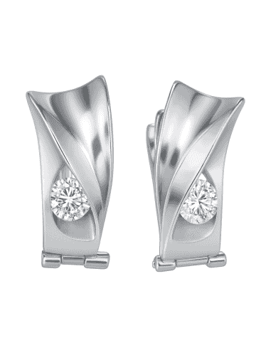 Pendientes para Mujer Oro Blanco con Diseño Curvado y Circonita Central - Oro Blanco 18K