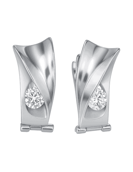 Pendientes para Mujer Oro Blanco con Diseño Curvado y Circonita Central - Oro Blanco 18K