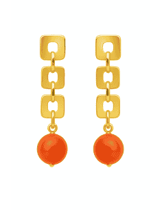 Pendientes para Mujer Oro 18K con Eslabones Cuadrados y Bola de Coral - Oro amarillo 18K