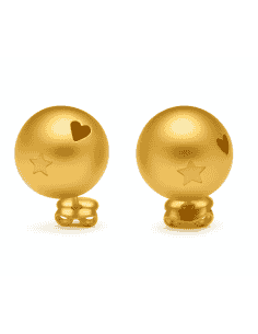 Pendientes para Mujer Media Bola Calada con Estrellas y Corazones Calados en Oro - Oro amarillo 18K